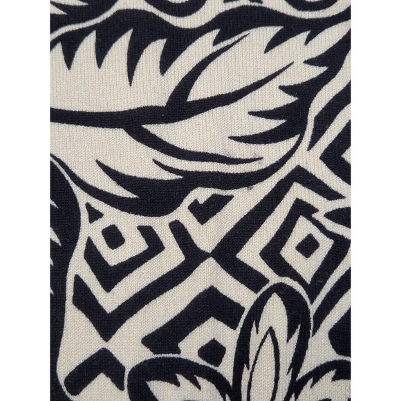 Oliver Perry Women's L Cardigan Silk Blend Black Cream Tropical Print Button Up - Picture 8 of 10